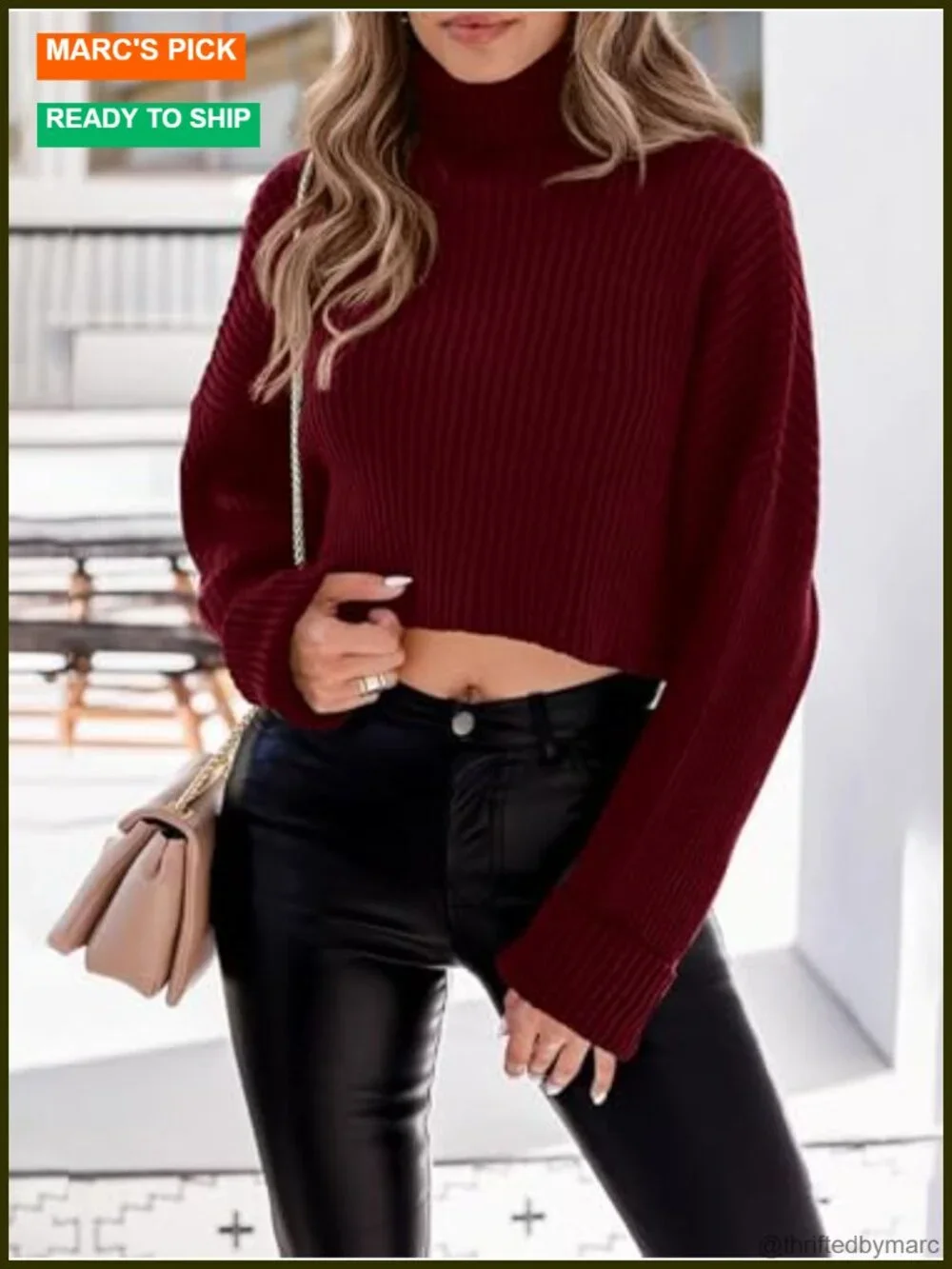 Turtleneck Cropped Sweater Soft Knit Long Sleeve Pullover